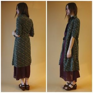Vintage Floral Velvet Evergreen Flower Maxi Blazer